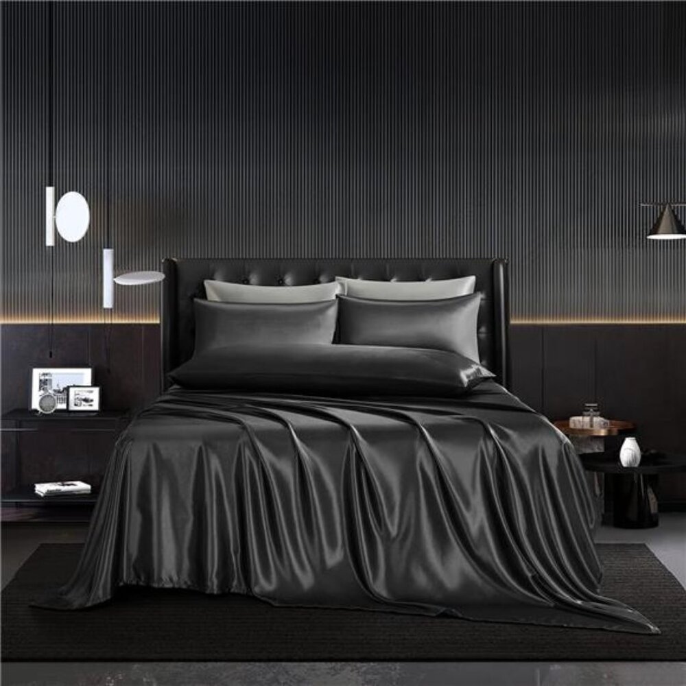 5Pcs Black Satin Sheets Set Full Size Sheets Black Silky Satin Sheets Comforter